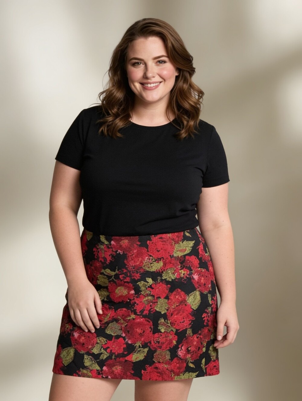 Talbots Floral A-Line Skirt in Black and Red Plus Size 20